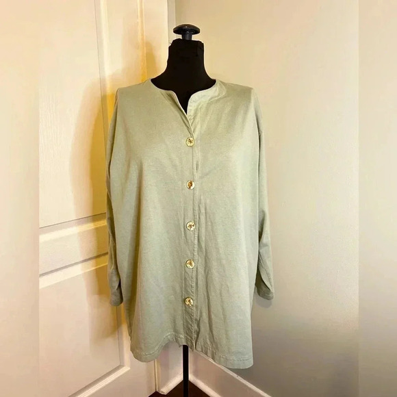 Enchante Long Sleeve Sage Knit Women’s L Button Front Peasant Boho Casual Tunic - Picture 2 of 8